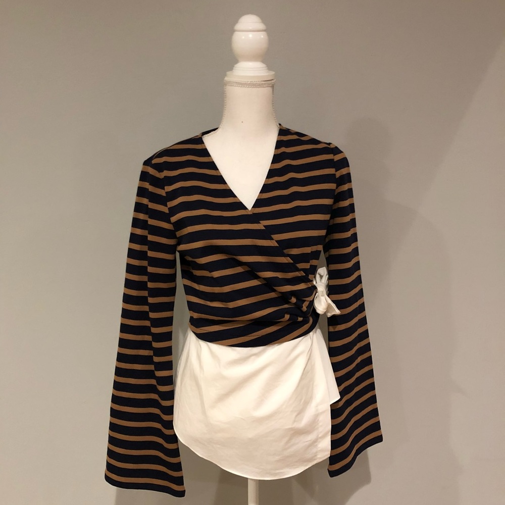 Derek Lam 10 Crosby Stripe Wrap Top with Poplin Shirting Combo